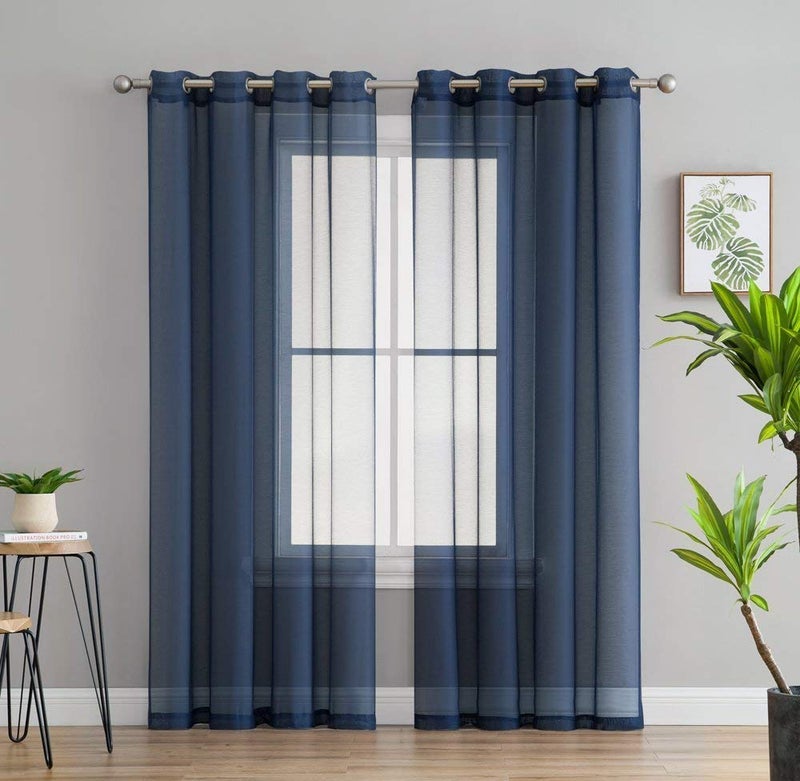 HLC.ME 2 Piece Semi Sheer Voile See Through Window Curtain Grommet Panels for Bedroom, Living Room & Dining Room - Navy Blue - 54 W x 72 Inch Long - Image 1